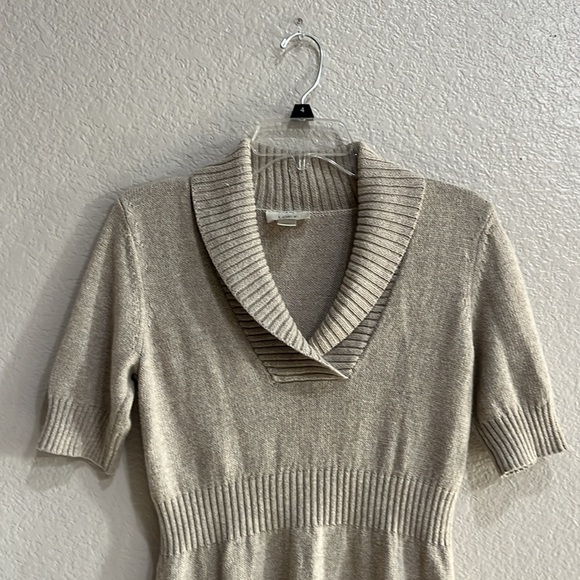 Loft Women’s Knee Length Sweater Dress Short Sleeve Beige Size XS - Picture 6 of 9